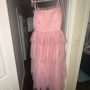 Pink Layered Tulle Bridesmaids Dress